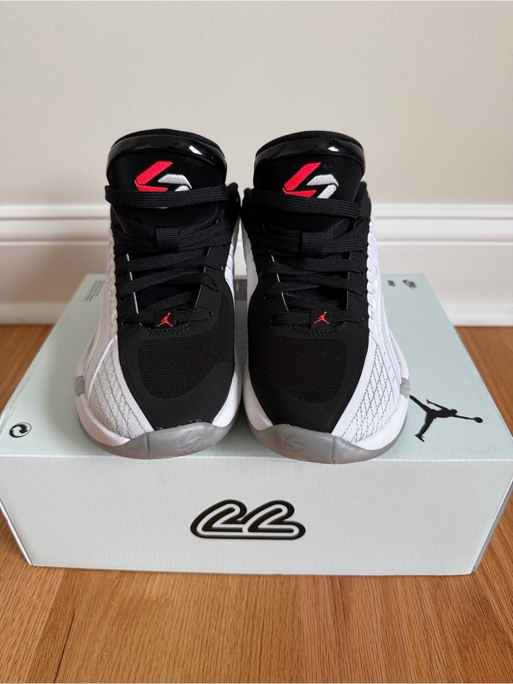 Jordan Luka 4 in White, Bright Crimson and Black youth size 6